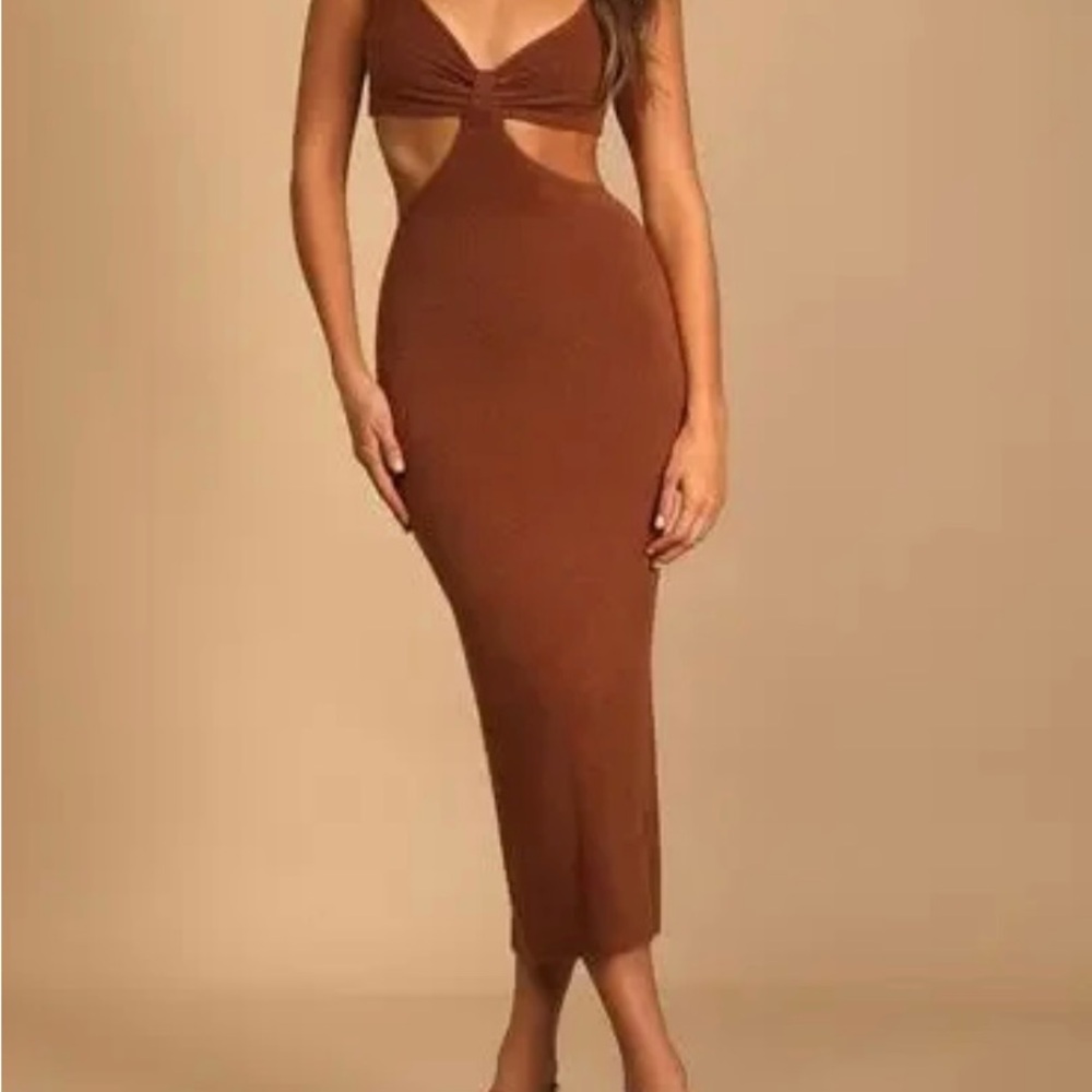 Lulus Brown Cut-Out Midi Dress